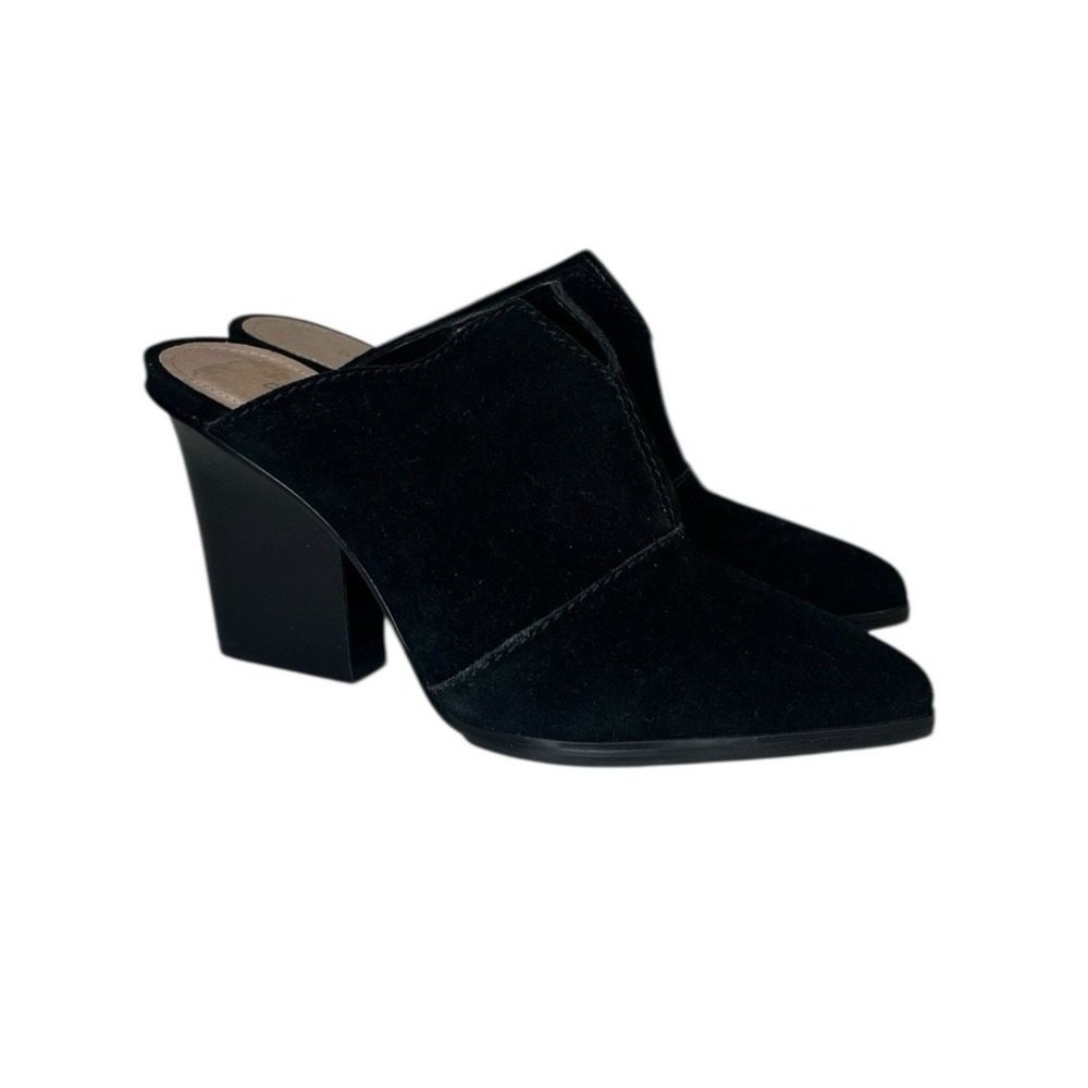 Donald J. Pliner Y2K Violet Suede Mule Black 5‎ Stacked Wedge Heel